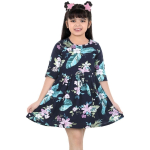 Naughty Ninos Girls Navy Blue Floral Printed Fit & Flared Dress - None