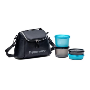 Tupperware Men's Plastic Cosmo Lunch Set (Black, Blue)