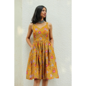 Kesariya Chanderi Sundress-L