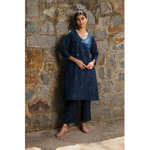 Izzara Mirrorwork Indigo Cotton Kurta