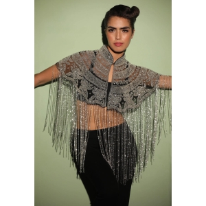 Silver Cape, Beaded Cape with Tassels- Ideal Cape for Sarees or Gown