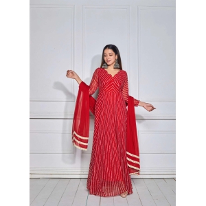 Scarlet Red Leheriya Anarkali with Dupatta-XL