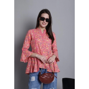 Peach Pure cotton Jaipuri Printed Short Top-S-36