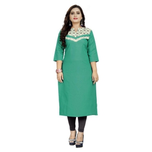 Rangrasiya - Sea Green Cotton Blend Women's Straight Kurti ( Pack of 1 ) - M