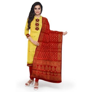 Yellow Chanderi Salwar Suit Fabric with Silk Dupatta