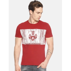 Wolfpack Round Neck Barcode Tiger Printed Red T-Shirt-L