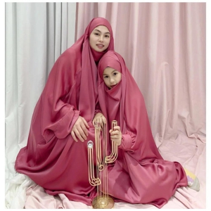 Mother and Daughter Matching Knee Length Jilbab Abaya with Pink with Noise PC-L Adult/Mother / M (Medium): 5-6 years / Pink