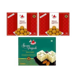 Bambino Combo Pack of 600 Gms Desi Ghee Soan Papdi  Badam 200 Gms I Besan Ladoo 400 Gms