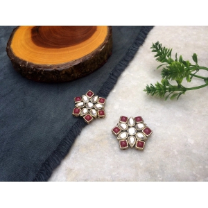 Red Stones and Kundan Small Round Studs