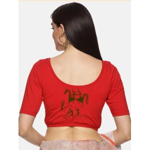 Women Back Printed Stretchable Blouse U025-Red / 4X-Large