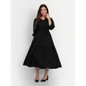 gufrina Rayon Solid Midi Womens Fit & Flare Dress - Black ( Pack of 1 ) - None