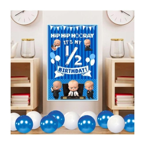 Zyozi Colorful Half Boss Theme Half Birthday Sign Half Birthday Door Board Half Birthday Door Board Wall Decorations Half Boss Bday Party Supplies Favors for Kids Boys - Blue