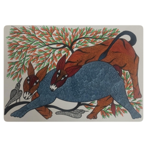 Traditional Gond Art Cuddling Animals Painting GD017