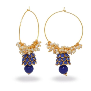 Abhaah Rajasthani handcrafted blue Kundan Pachi light weight hoops jhumki earrings with pearls for girls and women