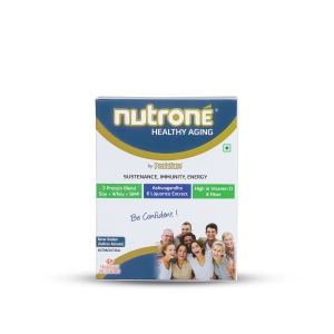 Nutrone Healthy Aging Kesar Badam (Saffron Almond) Flavour 3 Protein Blend (Soy+Whey+SMP) Powder by Pentasure, 300g Carton with Free Shaker