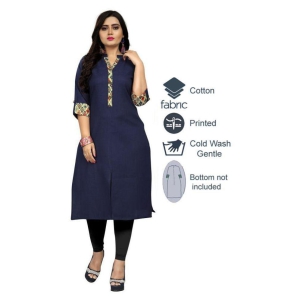 Rangrasiya - Blue Cotton Women''s Straight Kurti ( Pack of 1 ) - L