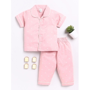 Pink Polka Dots Half Sleeve Night Suit-3-4 y