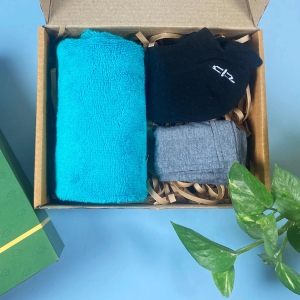 Bamboo Women Gift Set 1 - Ankle Socks, Hand Towel & Bandana-Black Ankle Socks | Teal Hand Towel | Dark Grey Bandana