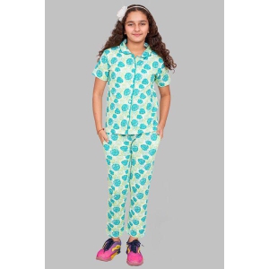 Girls Cotton Printed Night Suit Set Of Shirt & Pyjama With Pockets-11-12 years