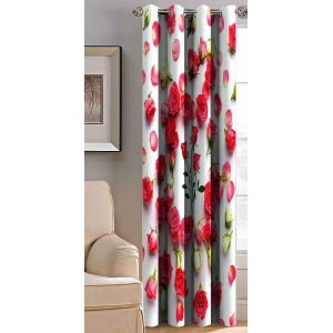 HOMETALES Floral Semi-Transparent Curtain 7 ft Pack of 1 Red - Red