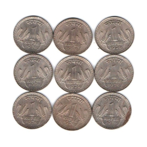 9 Coins of 1976 Good for Collection - Multi Colour