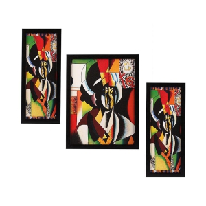 Indianara Set of 3 Modern Art Synthetic Painting With Frame