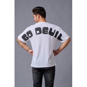 Go Devil (in Black) Printed White Oversized T-Shirt for Men S