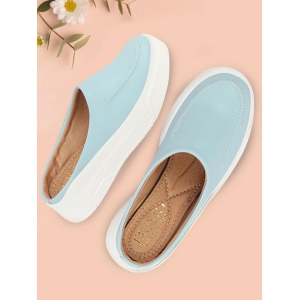 Women Sky Blue Outdoor Fashion Stitched Design Open Back Platform Heel Slip On Casual Shoes-5