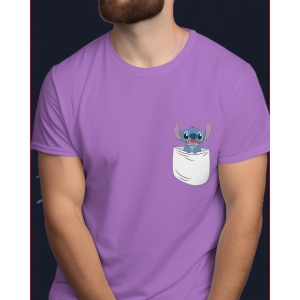 Half Sleeves Pocket Printed T-Shirts (Purple)-Medium