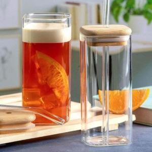 Glass Tumbler With Straw-Set of 2