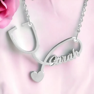 Personalized Stethoscope Name Necklace-Silver