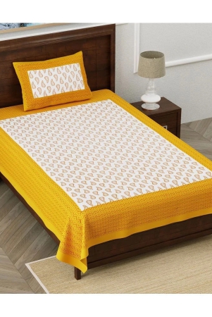 unique-choice-cotton-ethnic-printed-single-bedsheet-with-1-pillow-cover-yellow-yellow