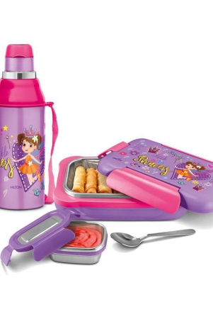 Milton Explorer Gift Set (Kool Steelight Insulated Water Bottle, 404 ml; More Meal Insulated Lunch Box with Inner Container and Spoon, 600 ml ), Light Purple | PU Insulated | Kids Tiffin & B