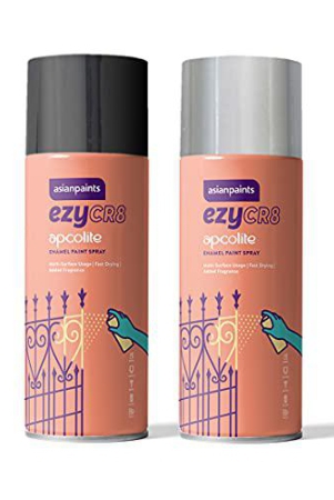 Asian Paints ezyCR8 Apcolite Enamel Paint Spray Combo (Black 400mL + Silver 400mL)