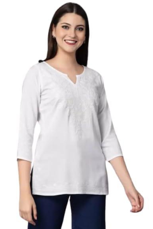 womens-chikankari-faux-georgette-white-cotton-short-shirt-style-kurta