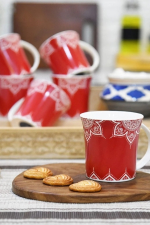 femora-cosmic-mehendi-tea-cups-ceramic-tea-cups-coffee-mugs-160-ml-6-pcs-set-red