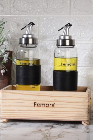 femora-borosilicate-glass-oil-bottle-500-ml2pcs-in-wooden-tray-for-kitchen