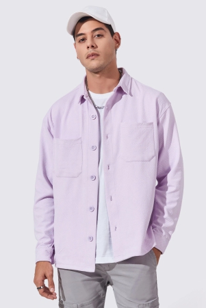 plain-textured-beige-half-sleeve-shirt-m-lavender