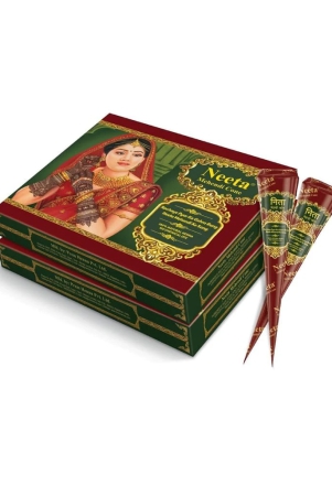 Neeta Mehendi Cones for Hand Desgning & Wedding, Bridal Mehandi Cone Reddish Brown Color 12 Pcs in 1 Box (Pack of 2)