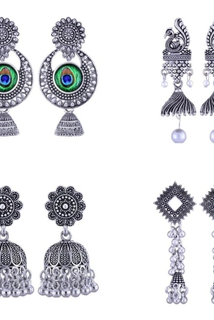 vivastri-silver-jhumki-earrings-pack-of-4-silver