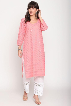 Queenley - Peach Cotton Women's Straight Kurti ( Pack of 1 ) - XL