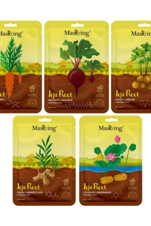 Masking Jeju Root face sheet mask for skin soothing & glowing, ideal for women & men, pack of 5