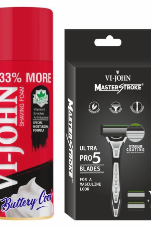 VI-JOHN Red Shaving Foam 400ml & Master Stoke Ultra Pro 5 Blade Shaving Razor For Men