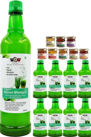 WOW ZIP - GO HERBS & NUTRITION Aloevera Wheatgrass Juice 750Ml 4+4 Free ( Pack of 8) and Free Raw Honey 55g x8