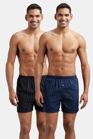 Jockey 8222 Men Super Combed Cotton Woven Checkered Inner Boxers - Navy & Black (Pack of 2) - None