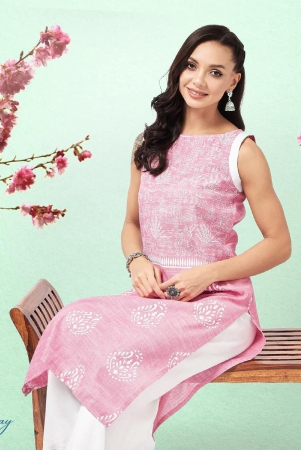 pannkh-sleeveless-printed-chambray-pink-kurta-xxl