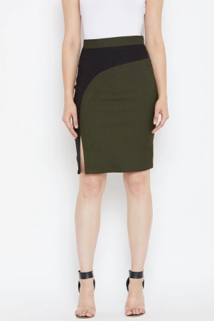 Women Olive Green & Black Colourblocked Pencil Skirts