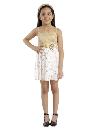 Kids Cave cotton dress for girls fit and flare belted with flower fabric-cotton print-gold butterfly (Color_white, Size_3 Years to 12 Years) - None