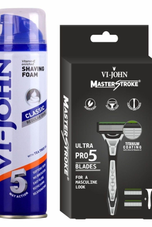 VI-JOHN Regular Shaving Foam 200ml & Master Stoke Ultra Pro 5 Blade Shaving Razor For Men