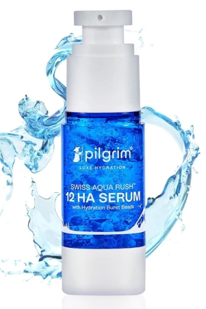 Pilgrim Swiss Aqua Rush? 12 HA Serum (hyaluronic acid) with Hydration Burst Beads |Crafted with powerful hydrators-12 hyaluronic acid, Swiss Aqua Rush?, Copper Tripeptide |Long lasting hydration| 30ml